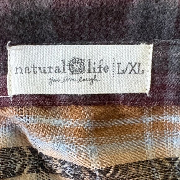 NWOT - NATURAL LIFE Women's Patchwork Plaid Button Down Shirt - Brown and Black - Picture 6 of 7